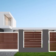 Cancello manuale scorrevole ALBA Maia120-20 in alluminio, reversibile, L 350 x H 190 cm, di colore noce telaio bianco