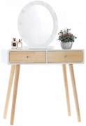 Tavolino da toilette in legno bianco con specchio LED e sgabello