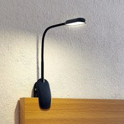 Prios Lampada con morsetto Najari, nero, batteria ricaricabile, USB, 51 cm