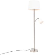 Lampada da terra intelligente in acciaio con paralume bianco incl. Wifi A60 ed E14 - Retro