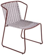 Sedia da giardino con braccioli Livia NATERIAL, struttura in alluminio rosso, seduta in corda grigia