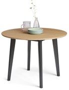 ROXY Rovere Naturale/telaio nero - TAVOLO ROTONDO IN LEGNO PER CUCINA / SALA DA PRANZO RETRÒ
