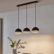 Lindby Lonnaris sospensione, rattan, nero, 3 luci