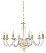 Lampadario in vetro a 8 luci ravel trasparente-oro lp.ravel-8-oro