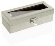 Custodia per orologi Versa Crema Velluto Legno Ecopelle Specchio Legno MDF 10 x 7,2 x 25,5 cm