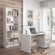 Ufficio completo con scrivania ad angolo e 2 librerie, bianco artik e  rovere canadian