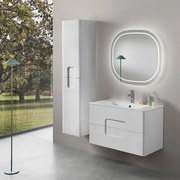 Mobile bagno sospeso con specchio LED frontale ARCO 80 cm Larice Bianco