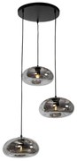 Lampadario Art Déco nero con vetro fumé rotondo 3 luci - Ayesha