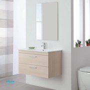 Mobile Bagno Sospeso "Stella" Da 80 Cm Composto Da Due Cassetti Lavabo E Specchio Finitura Larice