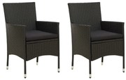 Sedie da giardino con cuscini 2 pz in polyrattan nere