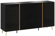 Credenza con 2 ante e 3 cassetti Nero brillante e Dorato - MARZIALO