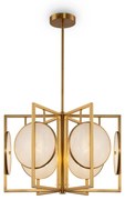 Lampadario Contemporaneo Marmo Metallo Oro 6 Luci Diffusori Bianchi