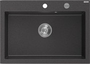 Mexen Elix lavello da cucina in granito 1-vasca 700 x 500 mm, nero maculato, sifone cromato - 6526701005-76