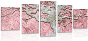 Quadri 5 pezzi – Albero astratto su legno con contrasto rosa