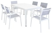 OMEN - set tavolo in alluminio cm 150 x 90 x 74 h con 6 poltrone Aulus