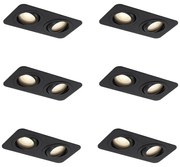 Set di 6 faretti da incasso arrotondati neri GU10 50mm orientabili e inclinabili IP44 2-luci - Alberto