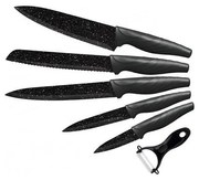 Set 5 coltelli da cucina + pelapatate marmo/nero