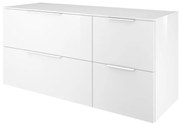 Mobile da bagno sotto lavabo Neo bianco laccato lucido L 135 x H 65 x P 48 cm 4 cassetti, lavabo non incluso