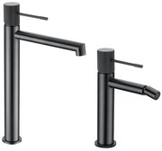 Coppia rubinetti miscelatore lavabo alto e bidet senza scarico in ottone nero canna di fucile Melin