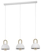 Lampadario Industrial Calmanera 3 Luci Acciaio Bianco E Ottone