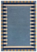 Tappeto blu in lana tessuto a mano 200x290 cm Kai Wool Border - Flair Rugs