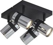 Faretto da soffitto nero con vetro fumé 4 luci ruotabile e inclinabile - Gianni