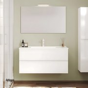 Mobile Bagno Sospeso "Easy" Da 100 Cm Con Due Cassetti Lavabo Specchio E Lampada Led Finitura Bianco Lucido