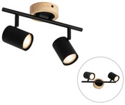 Faretto moderno nero con legno inclinabile 2 luci - Jeana