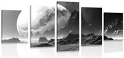 Quadri 5 pezzi – Paesaggio fantastico in bianco e nero