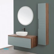 Mobile Bagno Sospeso "Amalfi" Da 110 Cm Composto Da Un Cassetto Lavabo E Specchio Finitura Noce Canaletto/Verde Salvia