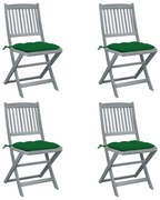 Sedie da giardino pieghevoli 4pz con cuscini in massello acacia