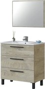 Mobile Bagno 80 Cm 3 Cassetti Con Lavabo E Specchio Athena Rovere Alaska