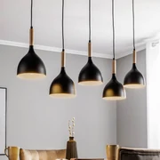 Luminex Lampada a sospensione Nanu legno lunga 5 luci nero