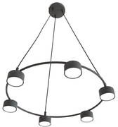 Lampadario Moderno 6 Luci Odin In Acciaio Nero Ad Anello E Cilindri