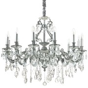 Lampadario Classico Gioconda Metallo-Cristallo Argento 12 Luci E14