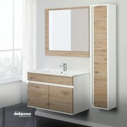 Mobile Bagno Sospeso "Fabula" Da 90 Cm Composto Da Due Ante Lavabo E Specchio Finitura Rovere Di Bordeaux/Bianco