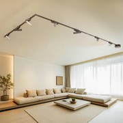 Sistema di binari Lumaro, punti luce, a 7 luci, nero, 48 V, dimmerabile Lumaro 48V Lindby,, Nero, Soggiorno / Sala da pranzo, Alluminio, Moderno