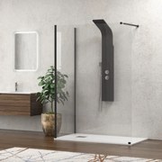 Kamalu - parete doccia walk in 90x120 angolare profilo nero | kw4000b