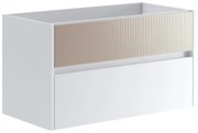 Mobile da bagno sotto lavabo Niwa bianco frontale in vetro sabbia laccato opaco L 89.5 x H 50 x P 45.5 cm 2 cassetti, lavabo non incluso