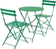 Set Bistrot Tavolo Tondo 60 Cm Con 2 Sedie Pieghevoli In Acciaio Verde