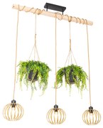 Lampada a sospensione rustica oro con legno 3 luci - Yura