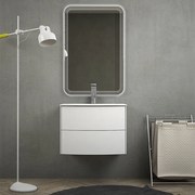 Mobile bagno Rio 60 sospeso Bianco opaco design curvo con specchio led