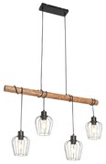 Lampada a sospensione rustica nera con legno 4 luci - Stronk