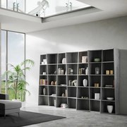 Libreria in legno Cemento 317x200h cm con 7 elementi e vani trapezoidali TREK