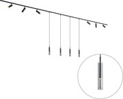 Sistema di illuminazione a binario moderno nero con 6 faretti e 4 luci a sospensione monofase - Slimline Uzzy Loyce