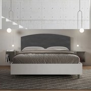Letto contenitore da 160x190 in legno bianco e testata in microfibra grigio Antilia