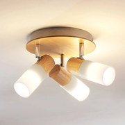 Faretto da soffitto Lindby Christoph, 20 cm, a 3 luci, legno, rondel