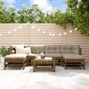 Set divani da giardino 7 pz con cuscini in legno massello miele