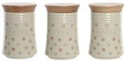 Barattolo DKD Home Decor Beige Bambù Gres A pois 10 x 10 x 16 cm (3 Unità)