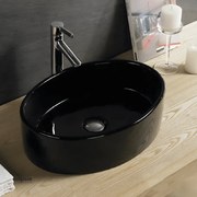 Lavabo D'Appoggio Ovale "Break The Rules" In Ceramica Da Diam.51 Cm Finitura Nero Lucido